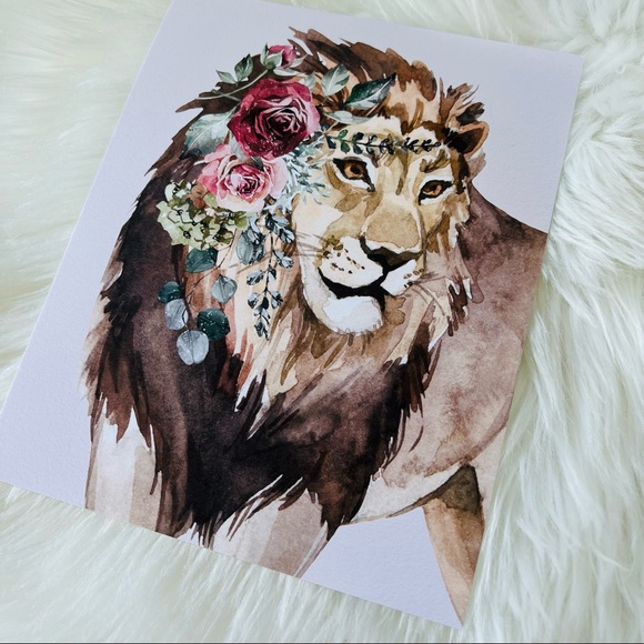 Watercolor Floral Lion Wall Art Poster Print Unframed - Picture 15 of 15